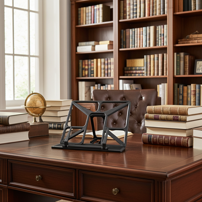 Buchständer in Schwarz auf einem Schreibtisch